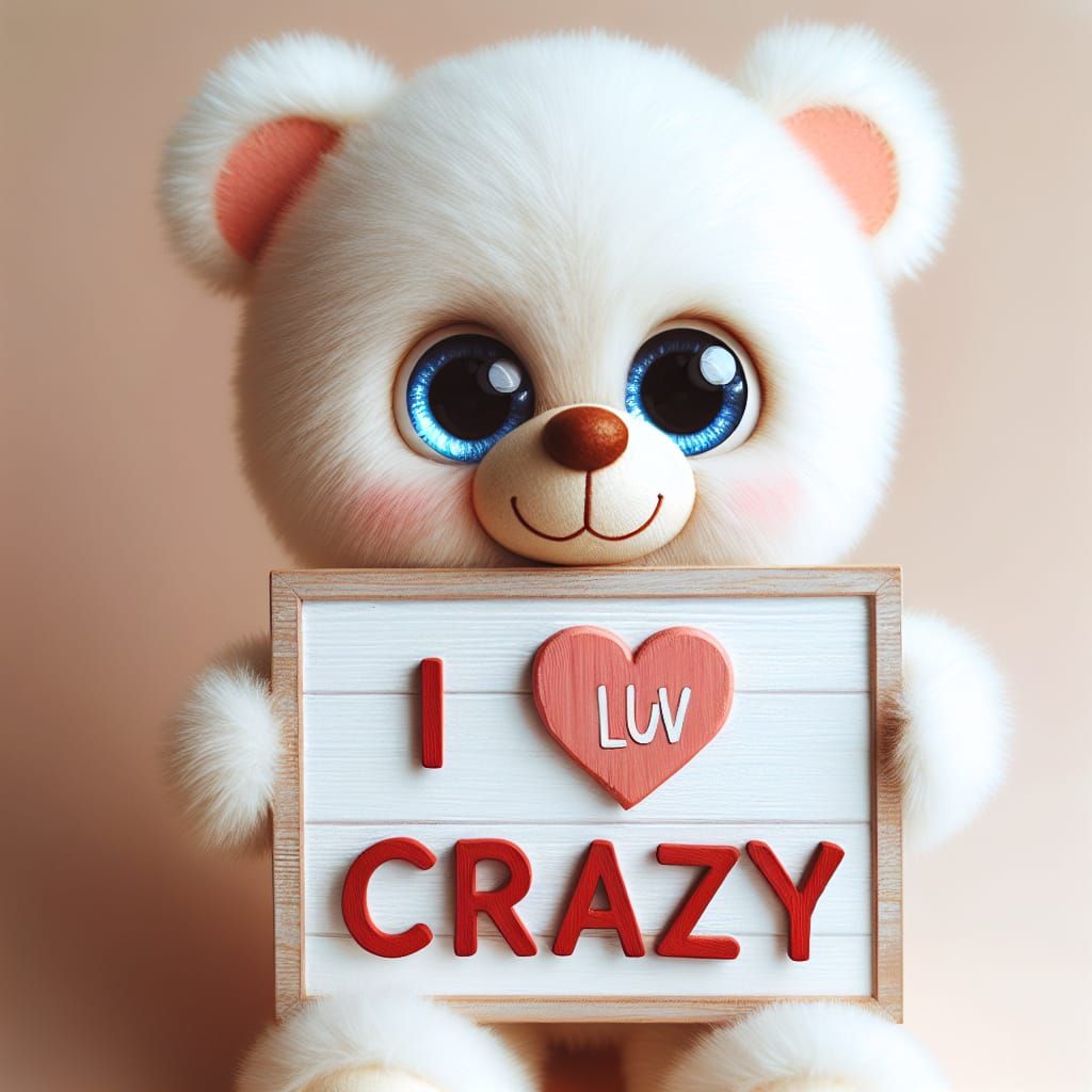 Cute Teddy Bear Holding 'I luv crazy' Sign