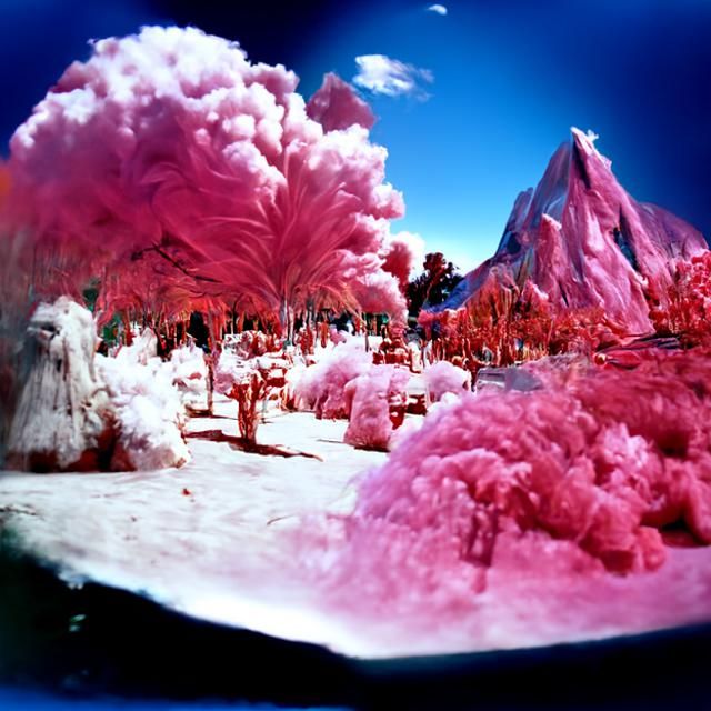 Infrared Alien Landscape with Candy Floss Trees