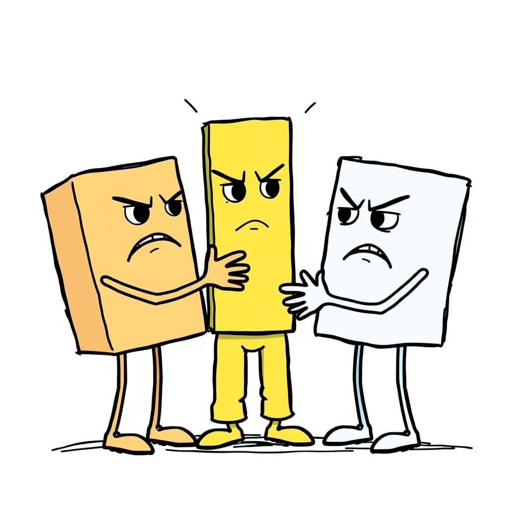 Squares Clash with Rectangle in a Colorful Cartoon Dispute