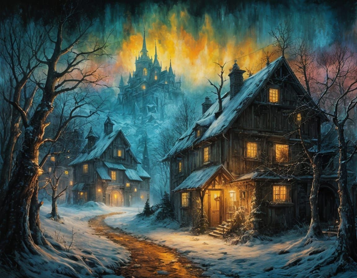 Fantastical Winter Village at Christmas Eve