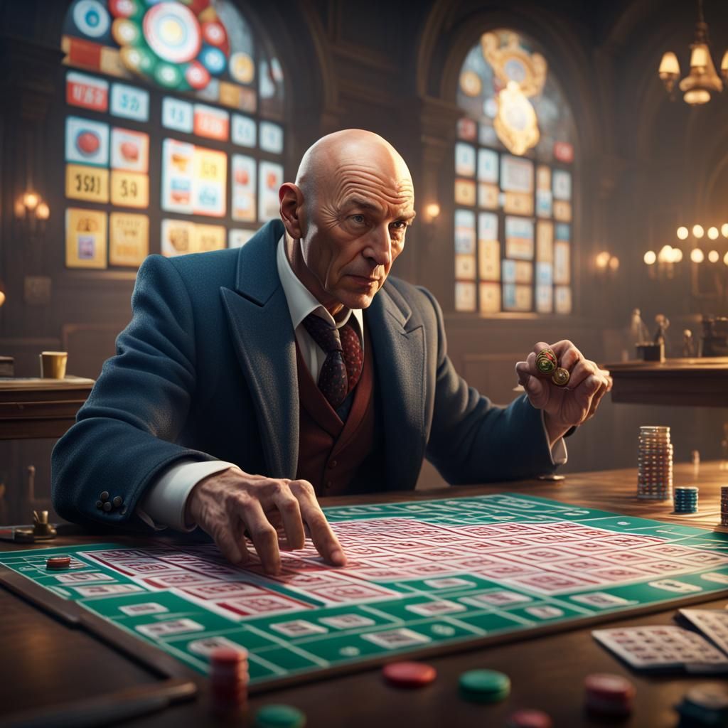 Professor X Plays Bingo: Hyperrealistic Digital Art