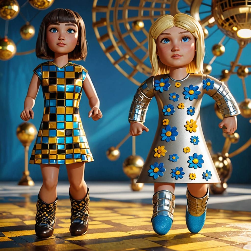 Two Women in 1970s Disco Club, Digital Art