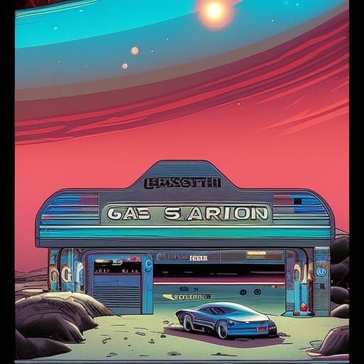 Gas Station on Mars in Comic Book Art