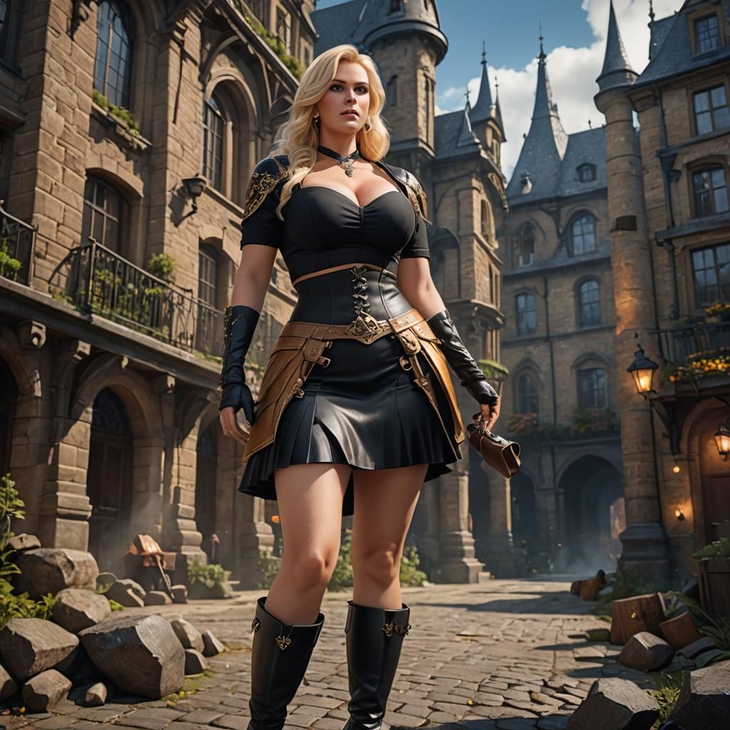 Fantasy Art of Blonde Woman in Black Outfit