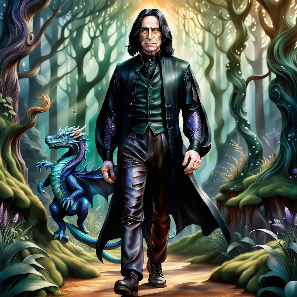 Snape in Forest with Dragon: Astral Illustration