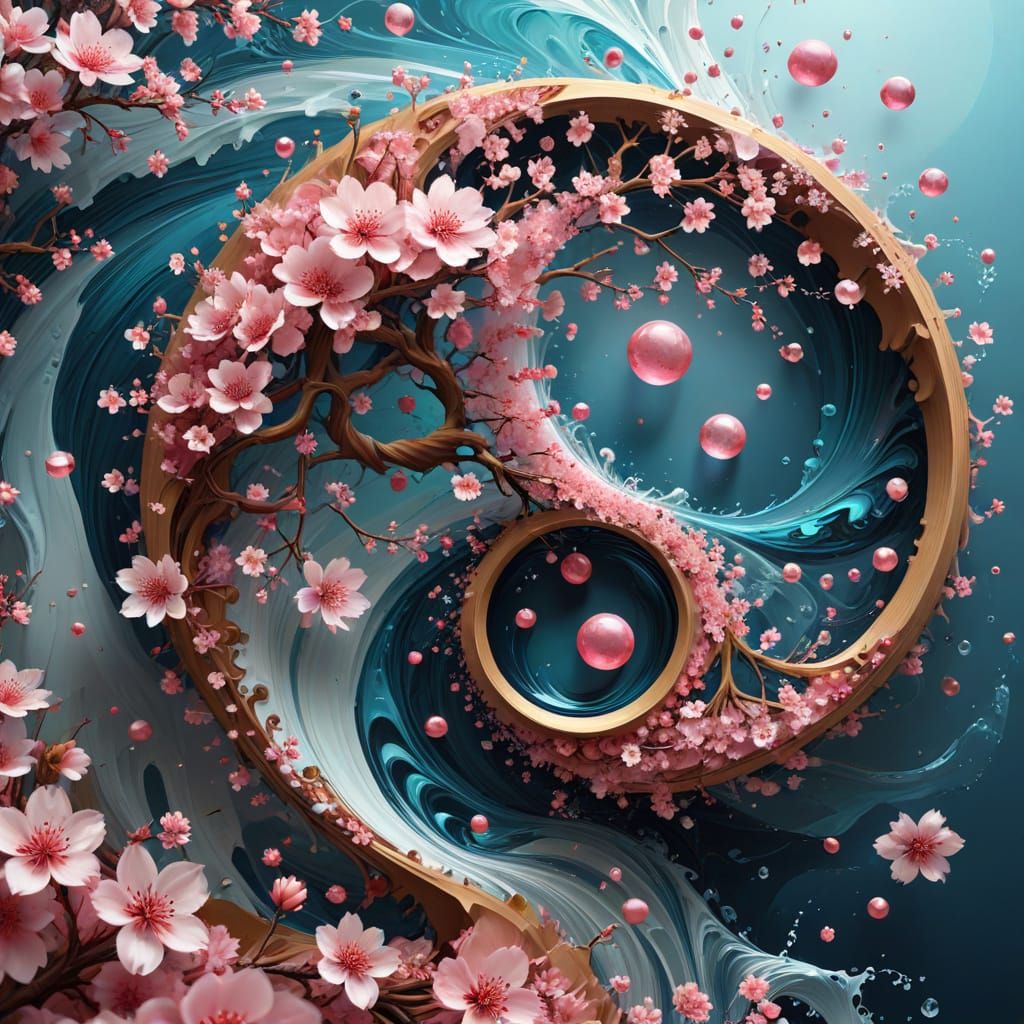Cherry Blossom Yin Yang Fractal Art