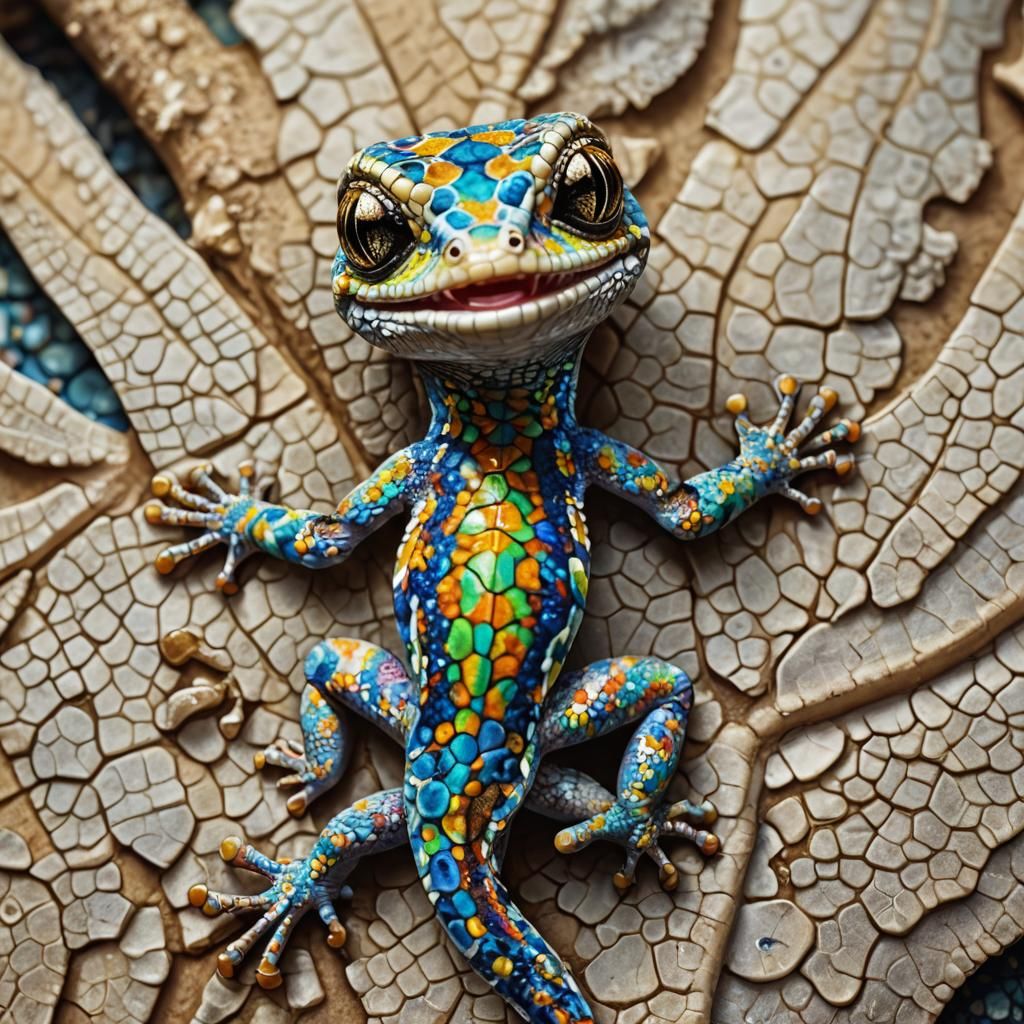 Axanthic Crested Gecko in Anime Art Style