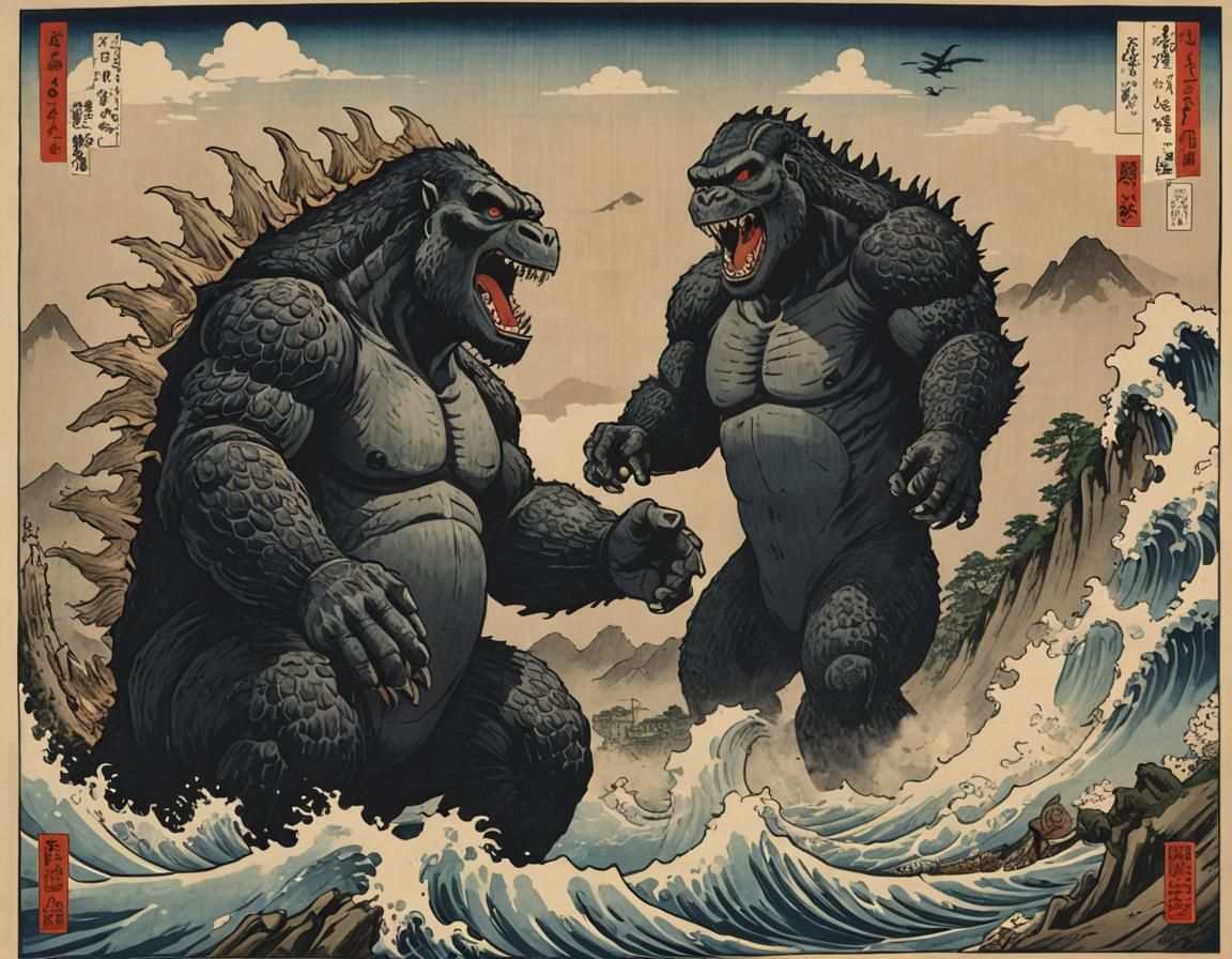 Ukiyo-e "Godzilla vs King Kong"