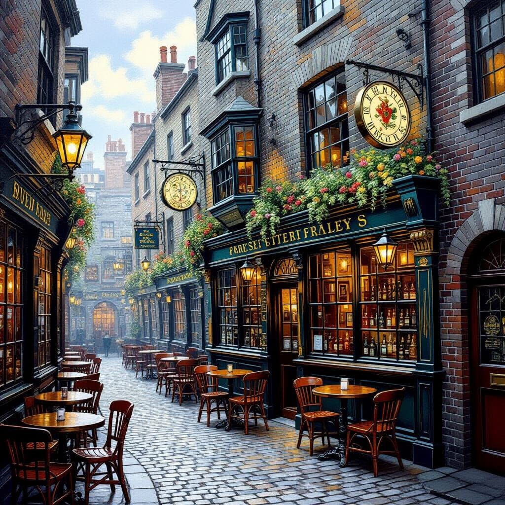 Fantasy Oil Painting of a Pub in Diagon Alley