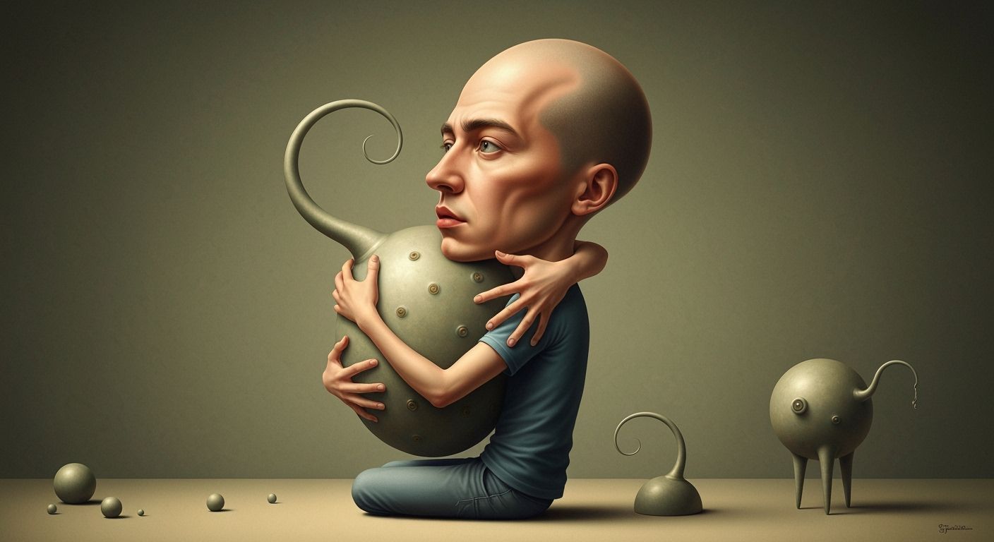 Surreal Embrace: Warped Head in Tanguy Style