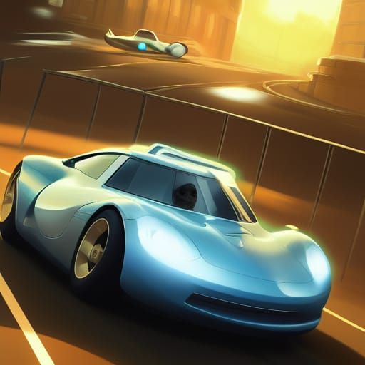 Futuristic Car on a Road in 3D Digital Art