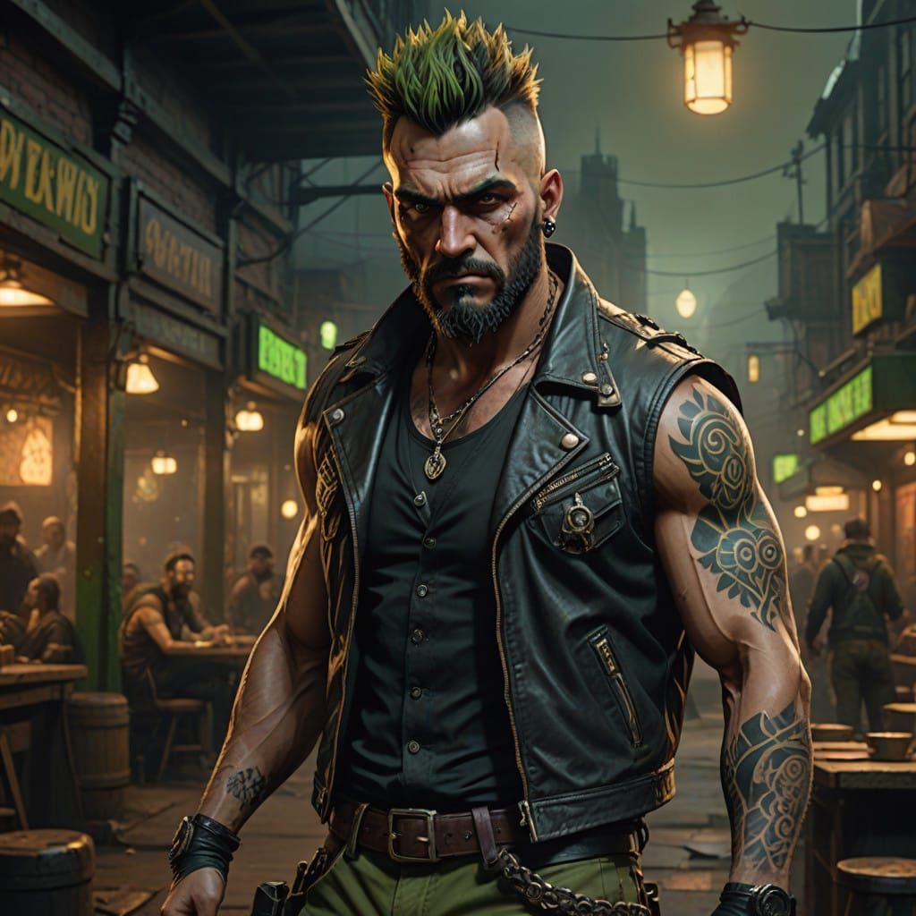 Dominant Outlaw Biker in Opulent Matte Painting Style