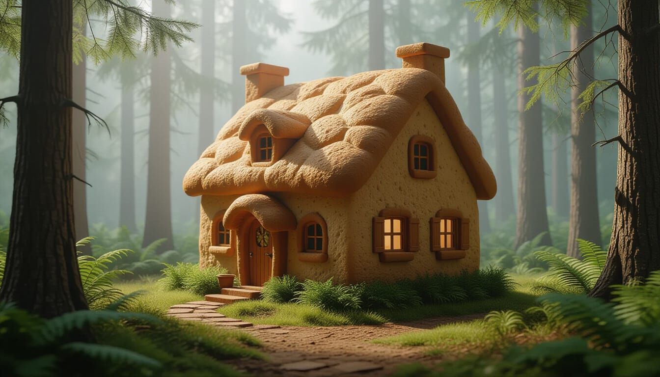 Hyper-Realistic Bread Cottage in Forest, Vogue Cover Style