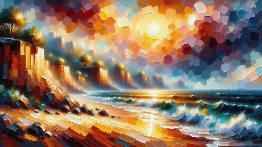 Italian Coast Thunderstorm in Impasto Impressionist Style