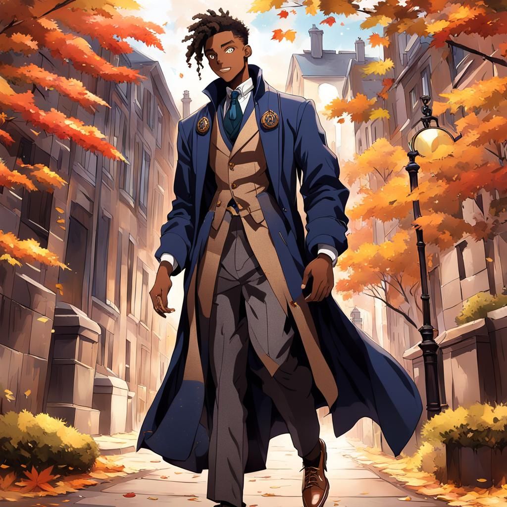 African American Teen Wizard in Anime Style