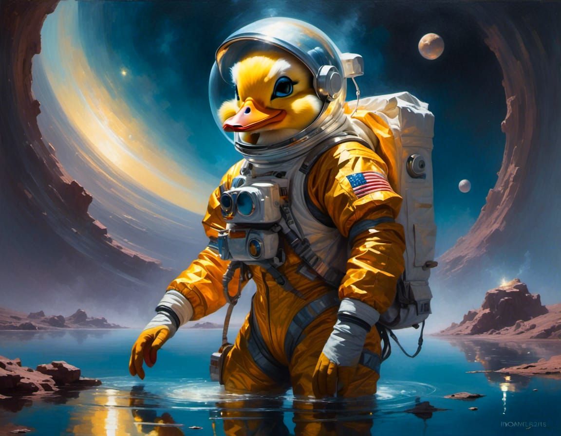 Astronaut Duck Gold Prospector on Saturn Moon