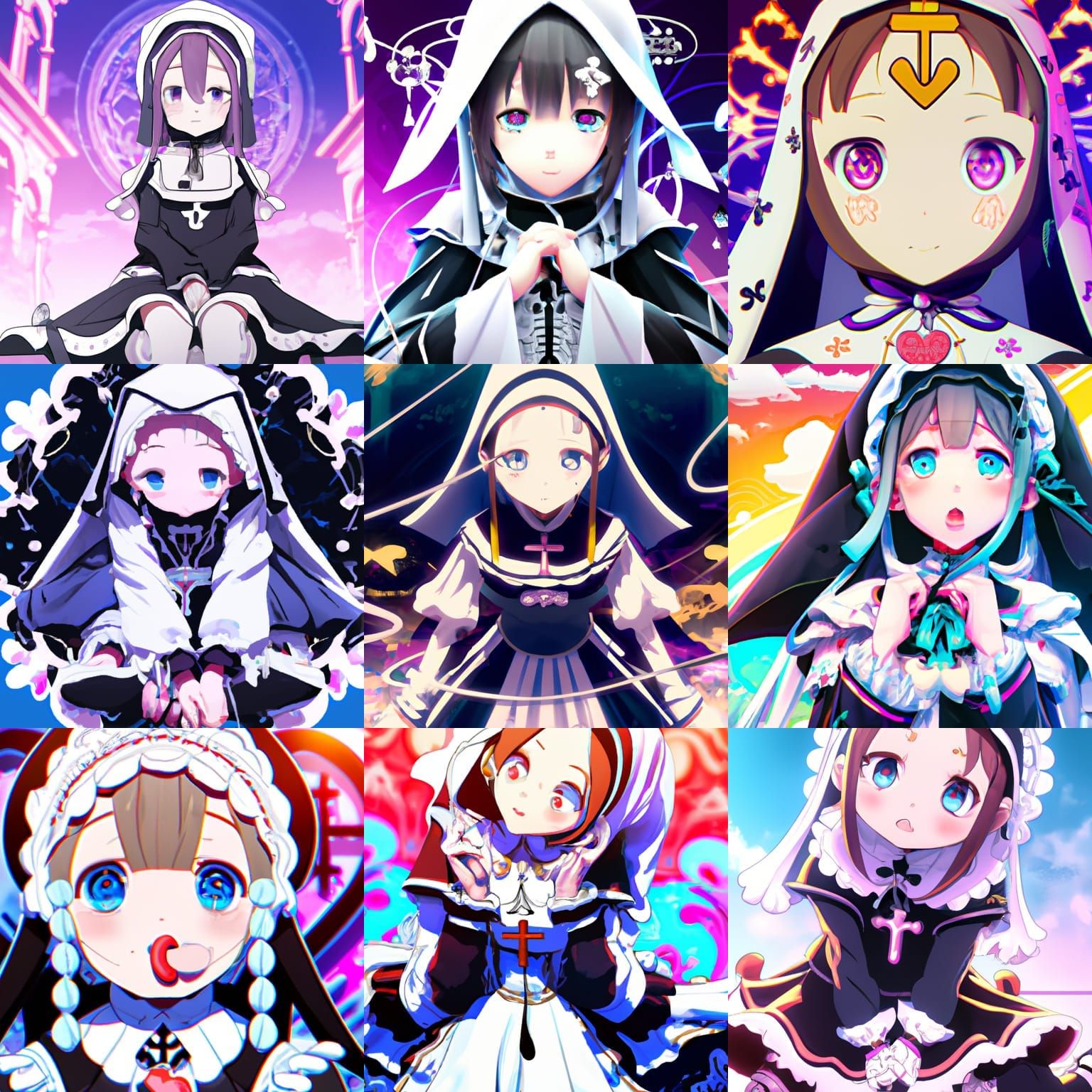 Melting Psychedelic Anime Nun in Deep Color