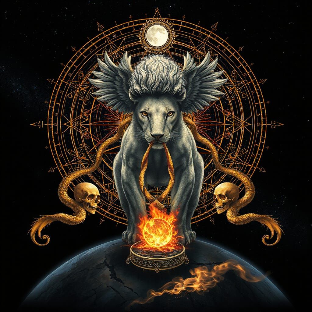 Celestial Lioness with Sacred Geometry Tattoo