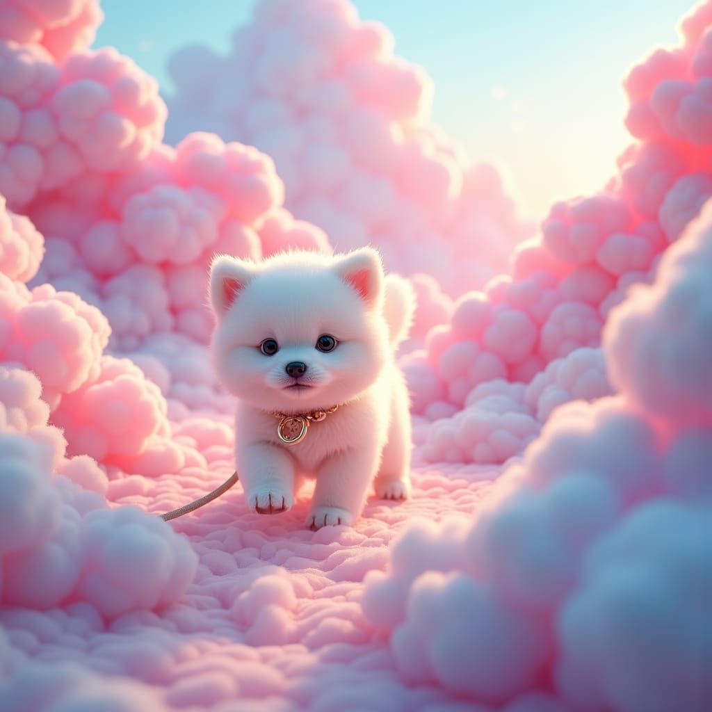 Fluffy Puppy's Dreamy Journey Through Pastel Cloudscape