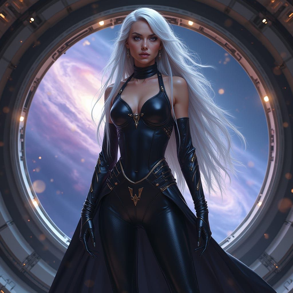 Confident Space Goddess in Cyberpunk Style