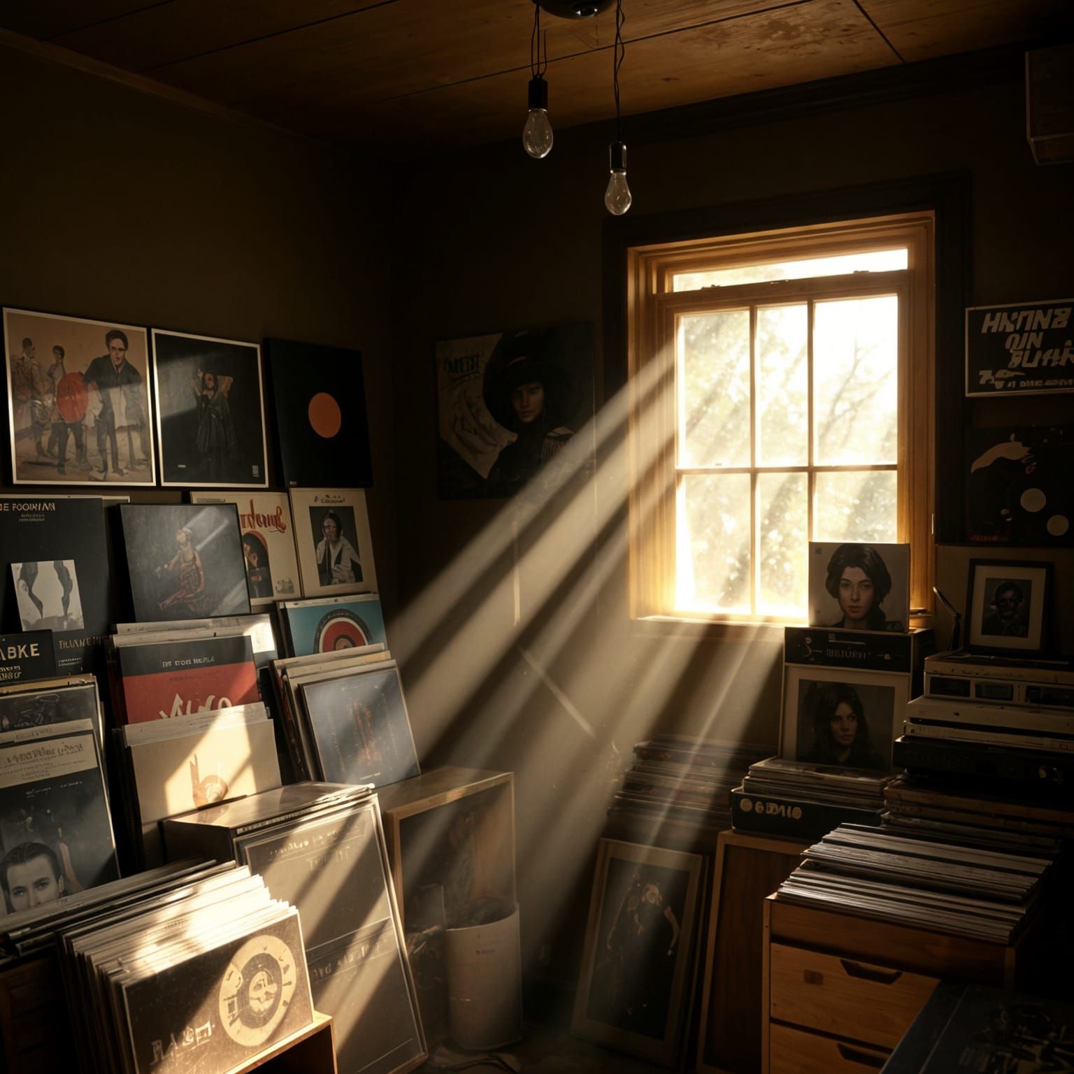 Sunlit Vinyl Collection in a Dusty Room