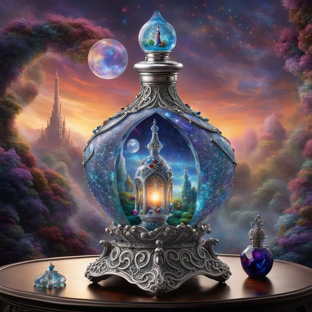 Fantasy Genie Bottle Held by Dark Witch