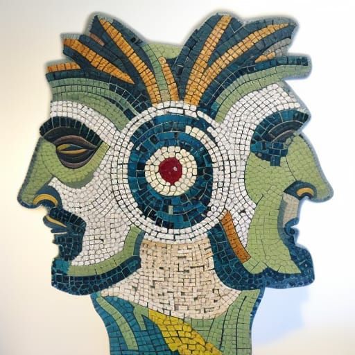 Two-Faced Roman God Janus as Small Tile Mosaic