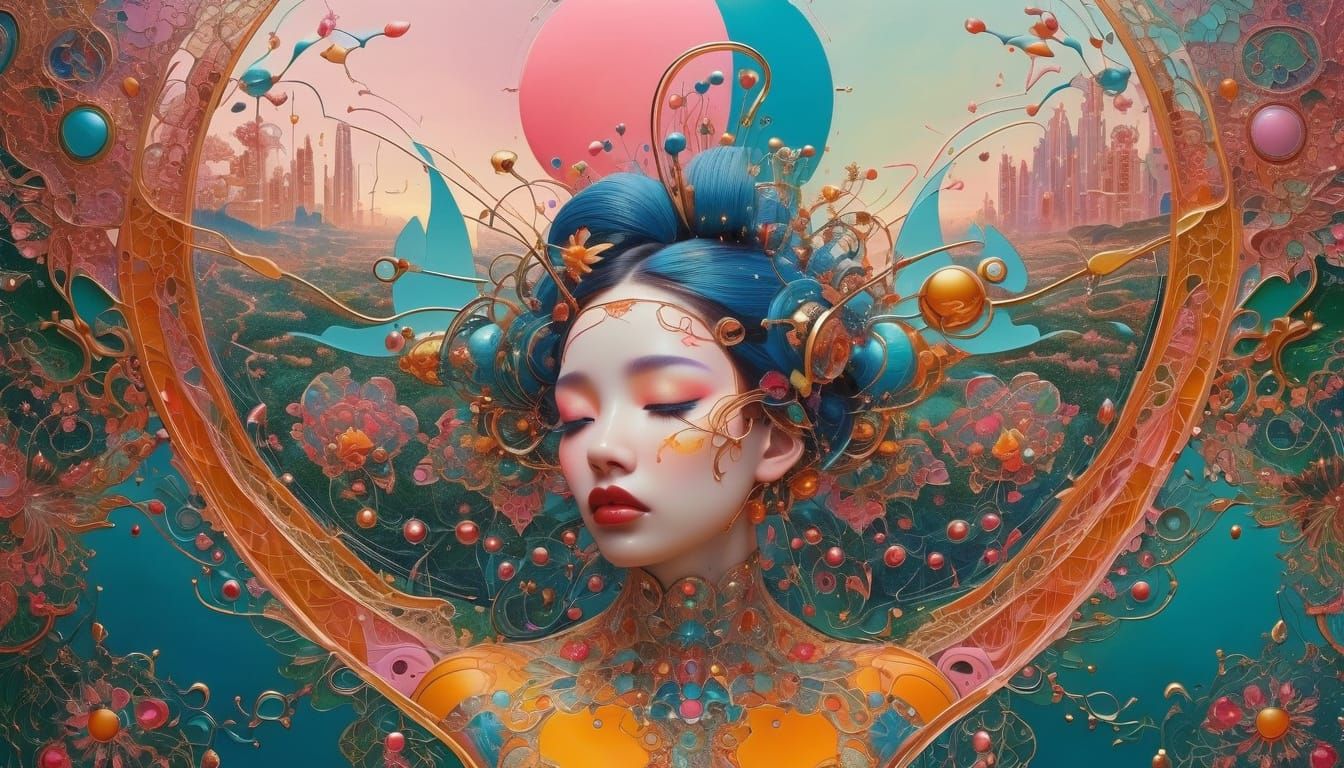 above view beautiful solarpunk aetherpunk idyllic utopian wo...