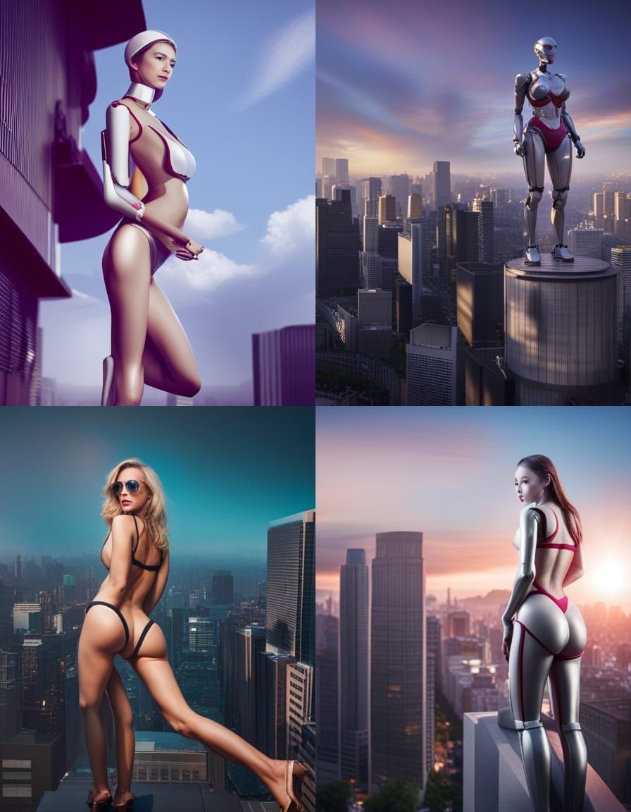 Futuristic Robot Smokes on Seoul Building: 4K Filmic