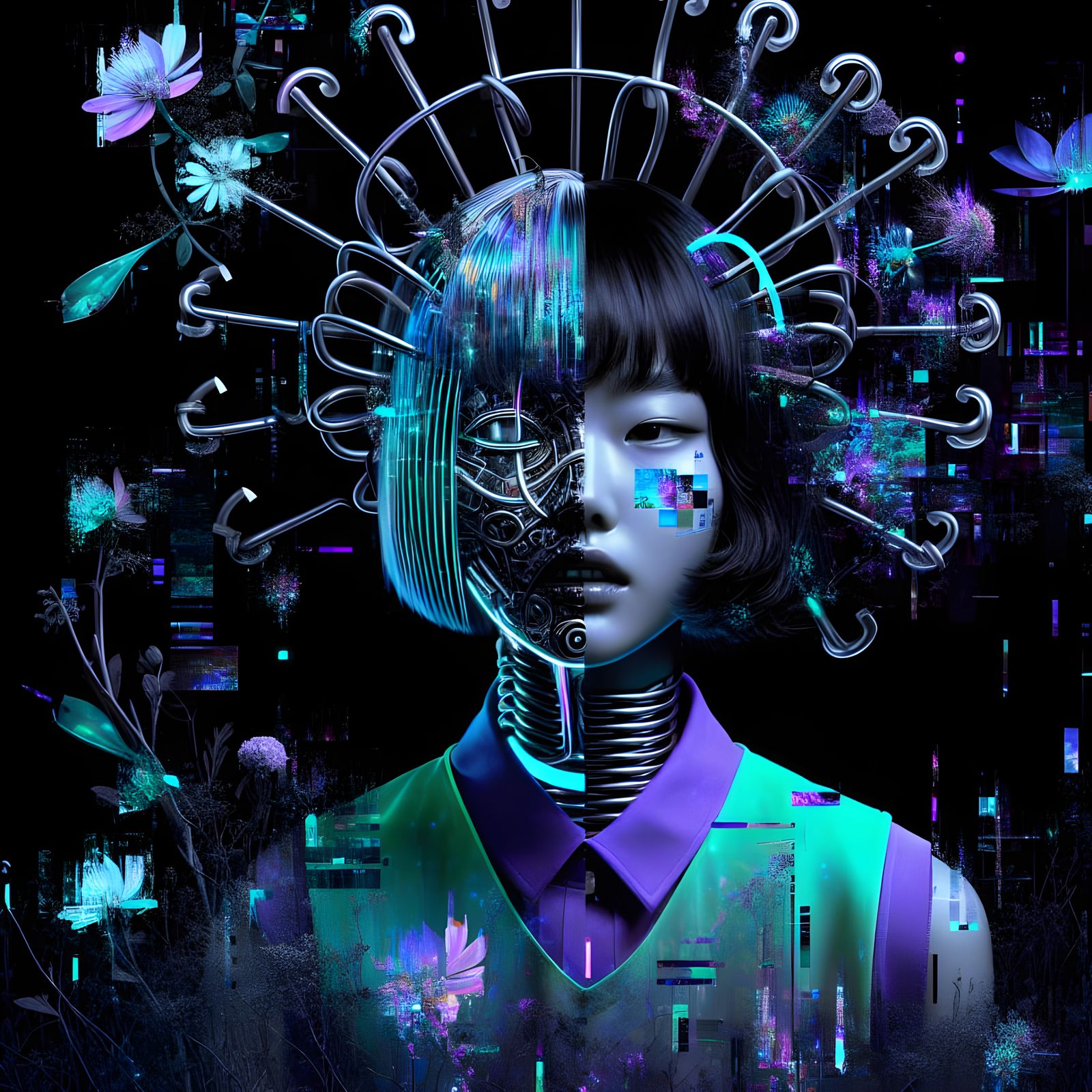 Surreal Korean Girl Defies Gravity in Cyberpunk Alien Landsc...