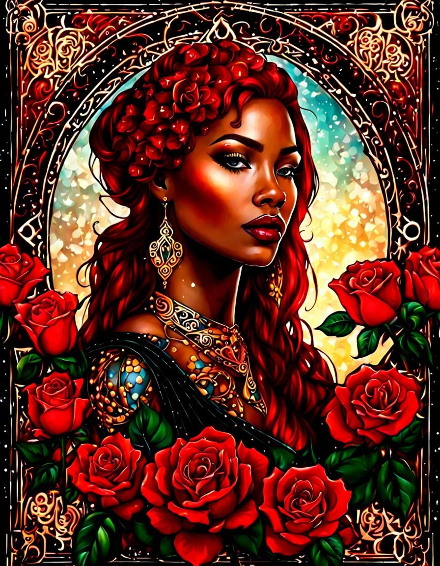 Beautiful Woman Tarot Card in Anime Style