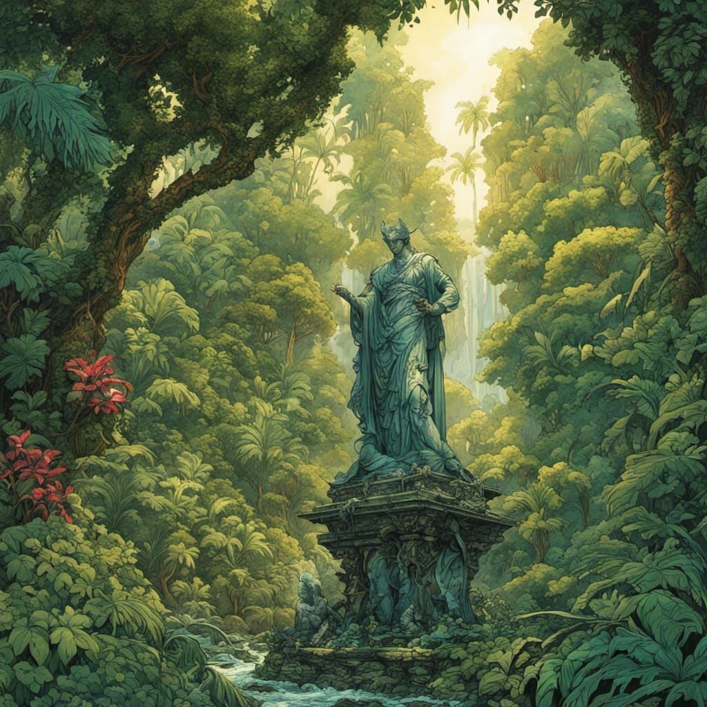 Jungle Statue in Comic Book Style
