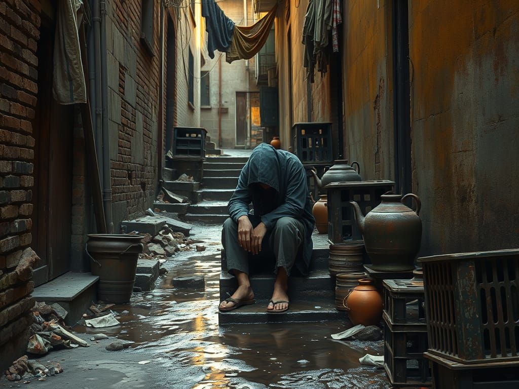 Urban Alleyway: Painterly Realism in Amber Light