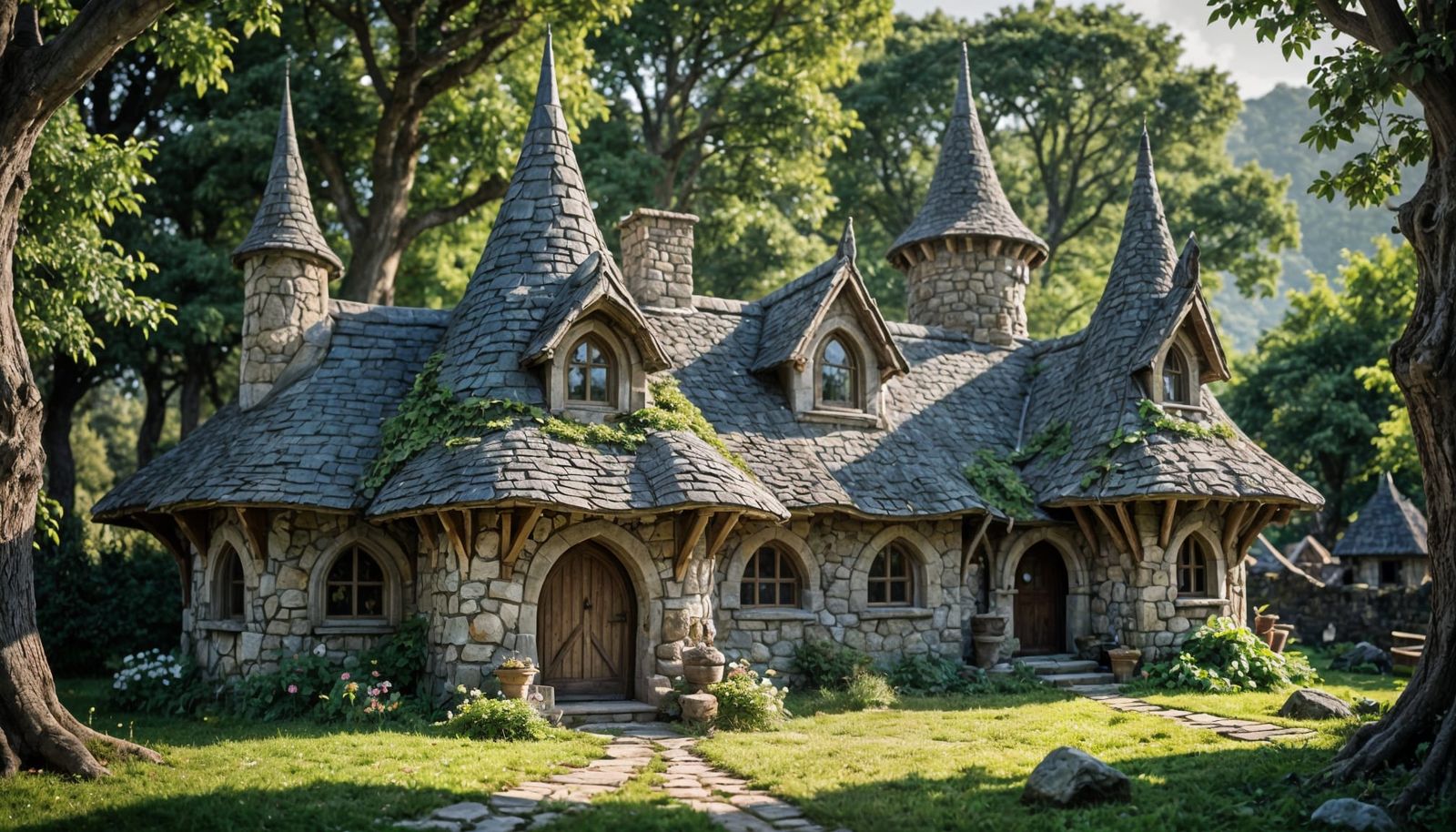 Enchanting Elven Stone Cottage with Curvy Roof
