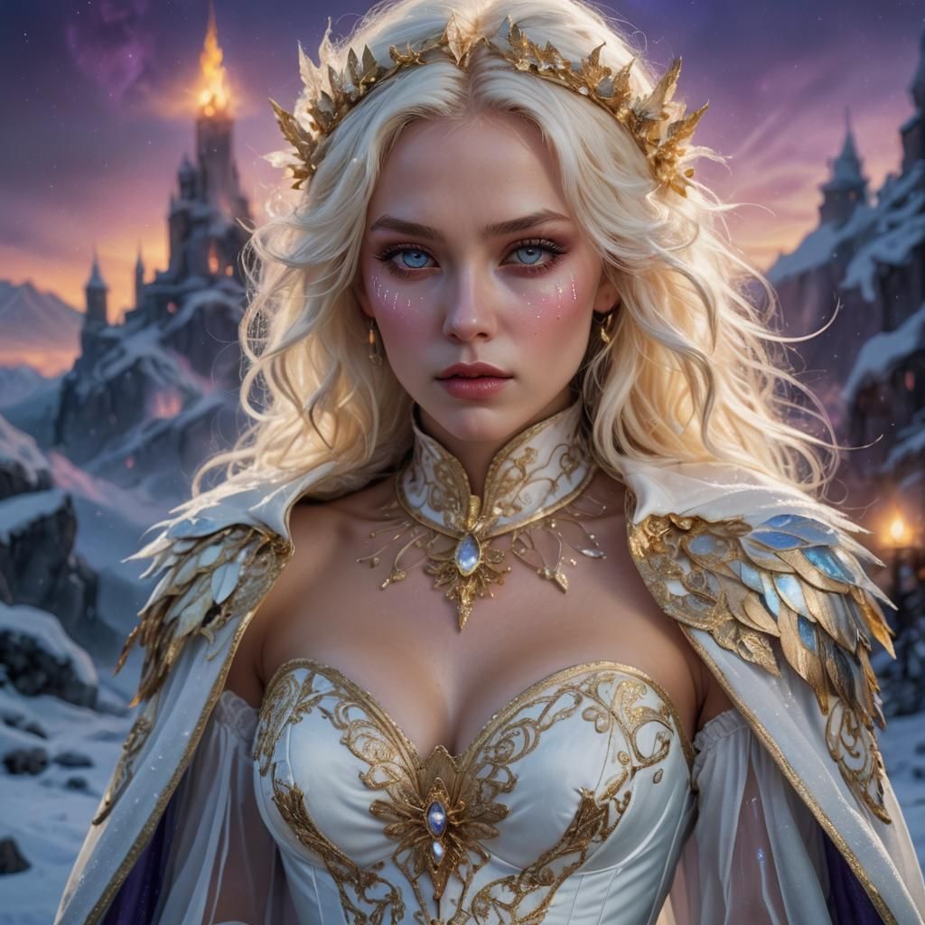 Platinum Blonde Goddess with Golden Tear: Fantasy Art