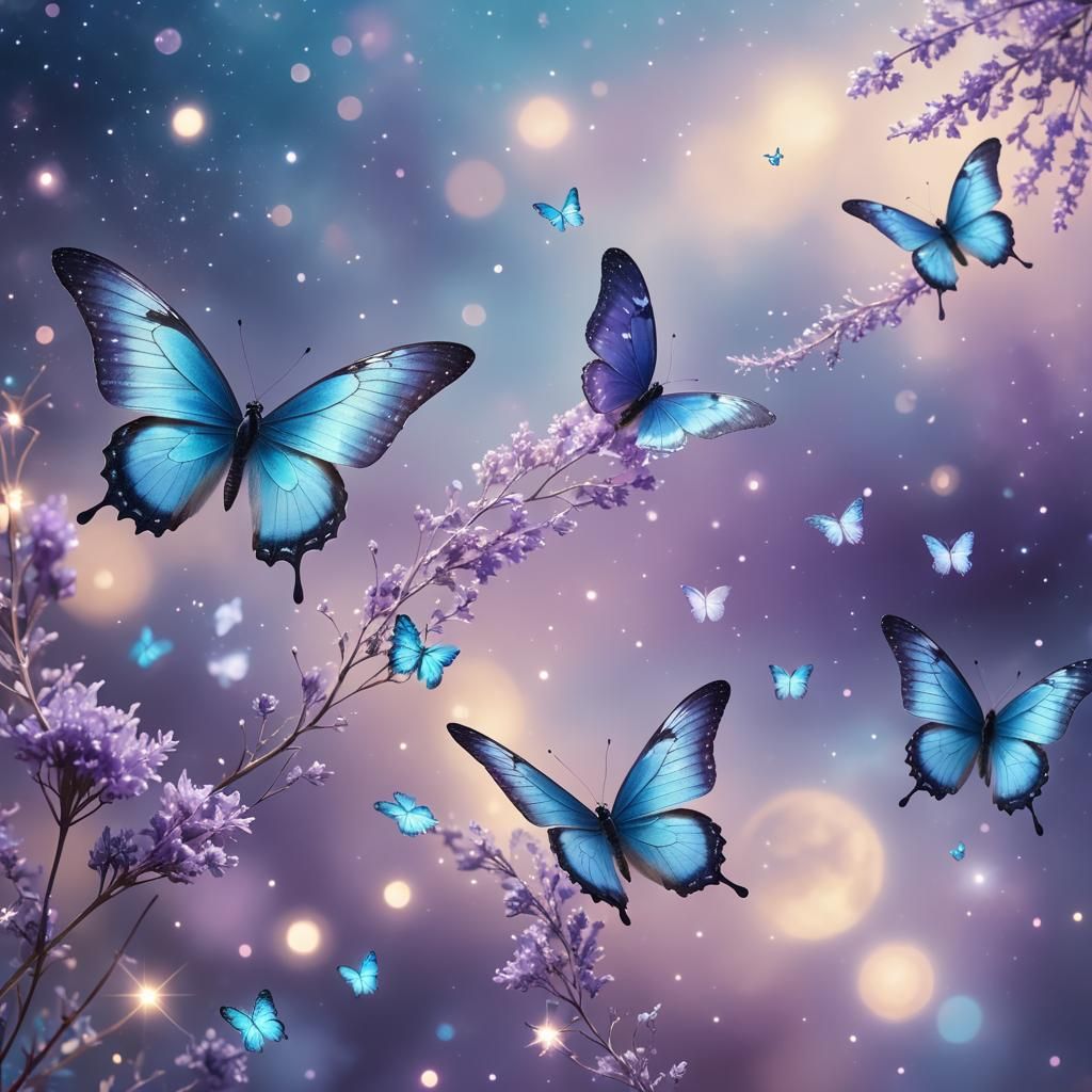 Butterflies Dance in Shimmering Galaxy: Celestial Digital Ar...