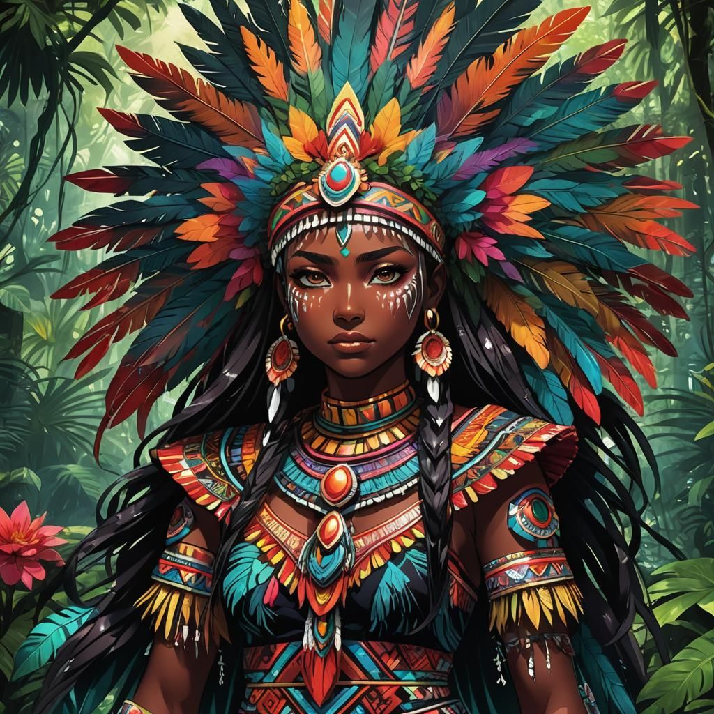 Aztec Anime Girl in Manga Splash Art Style