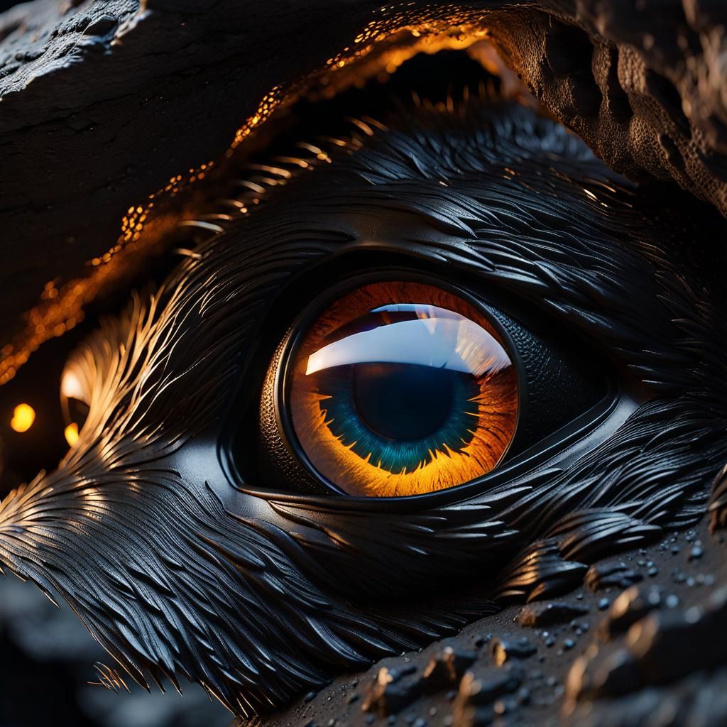 Macro Bear Eye Reflecting Bioluminescent Lava Cave