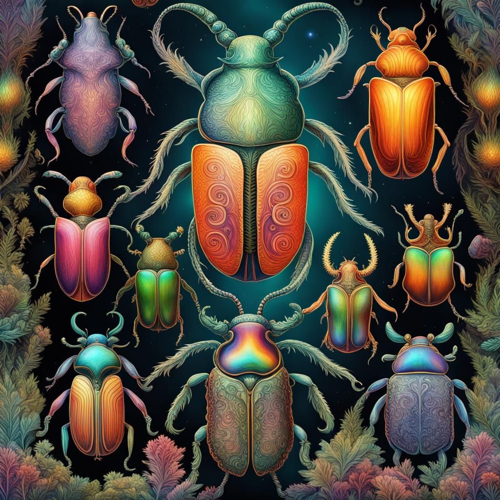 Cosmic Forest Beetles in Haeckel Style