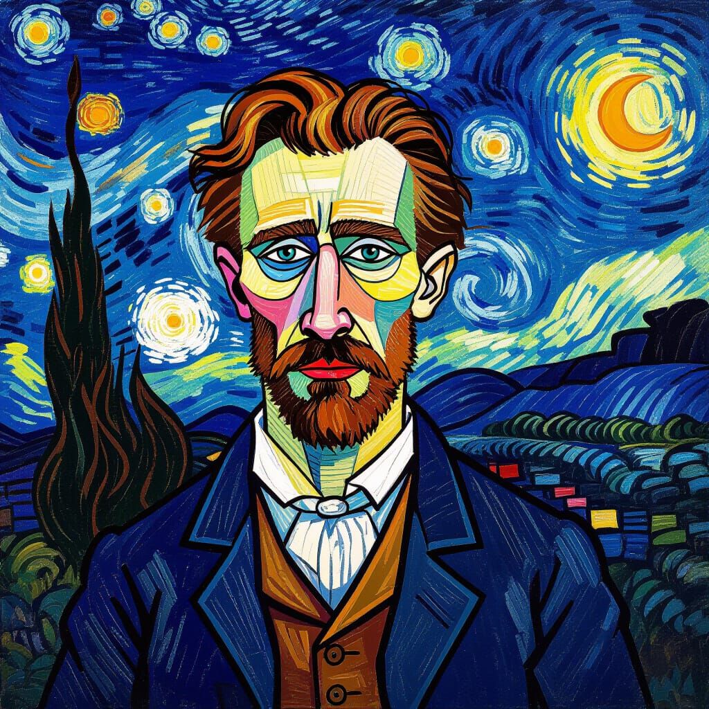 Borzoi Dog Reimagines Van Gogh Self Portrait