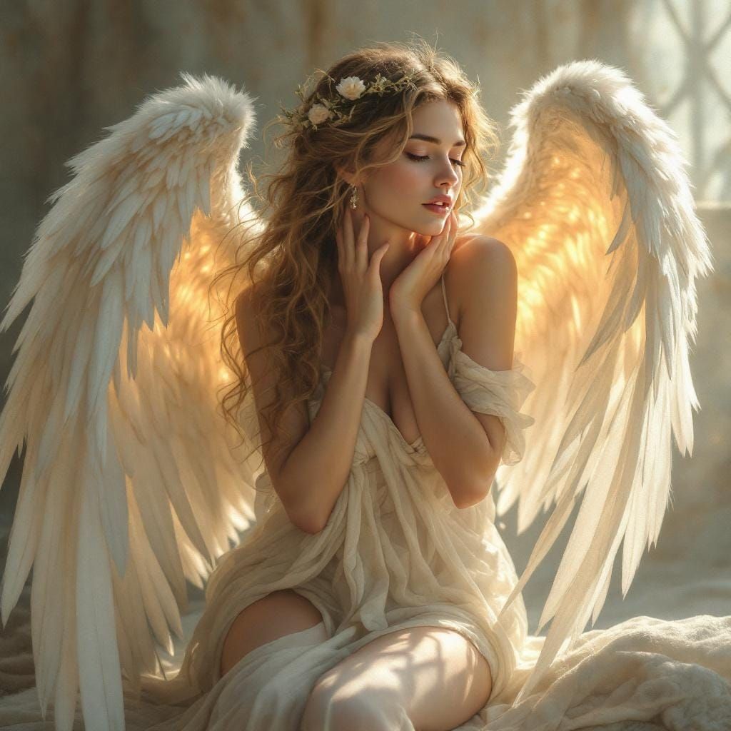 Ethereal Fantasy Angel Woman in Soft Light