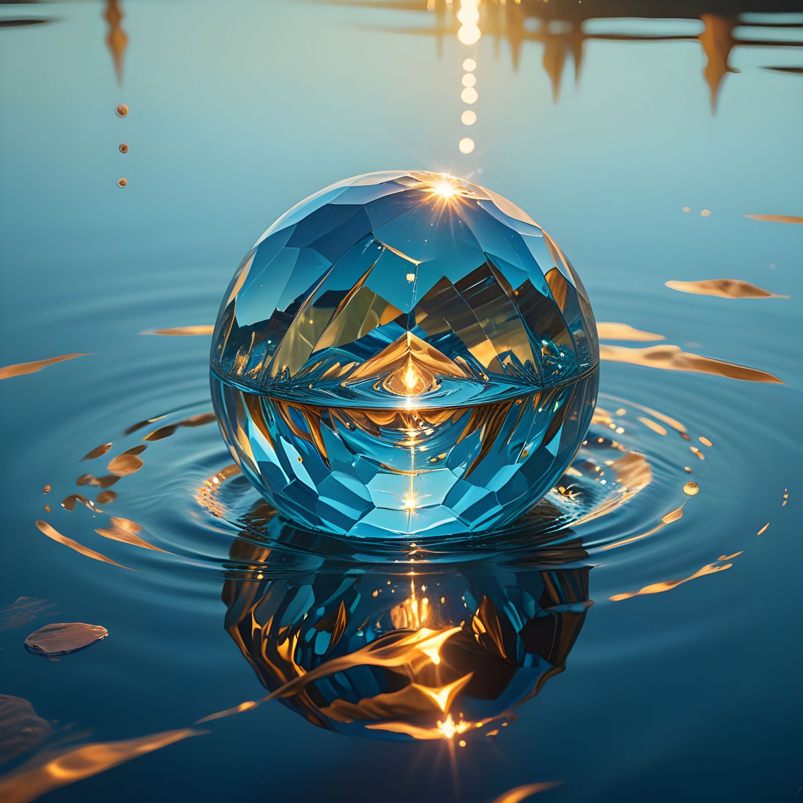 Crystalline Orb Distorting Lake Reflections