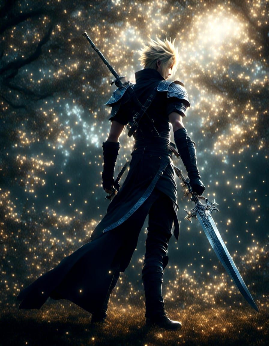 Cloud Strife in Dramatic, Minimalist Style
