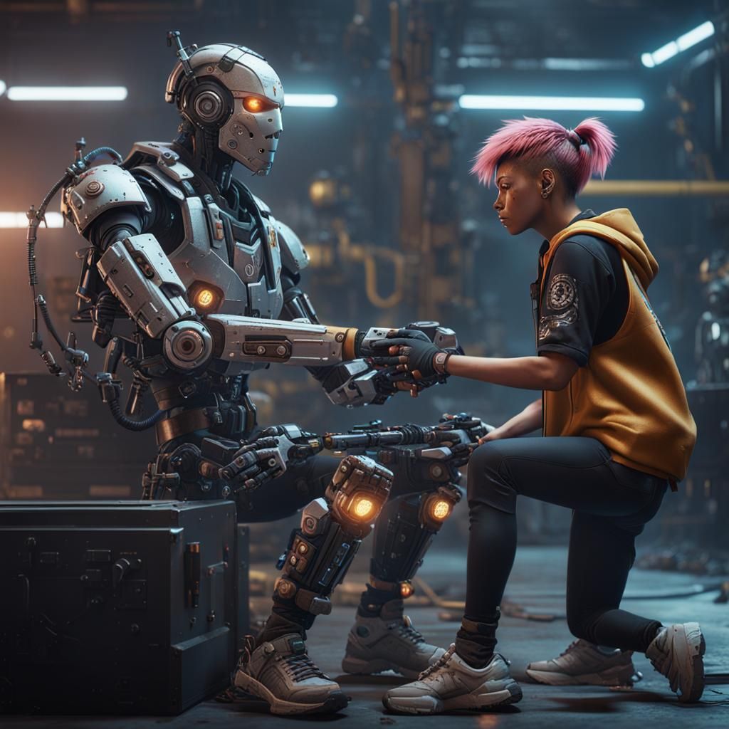 Teenager Repairs Punk Cyborg: 3D Game Cinematic