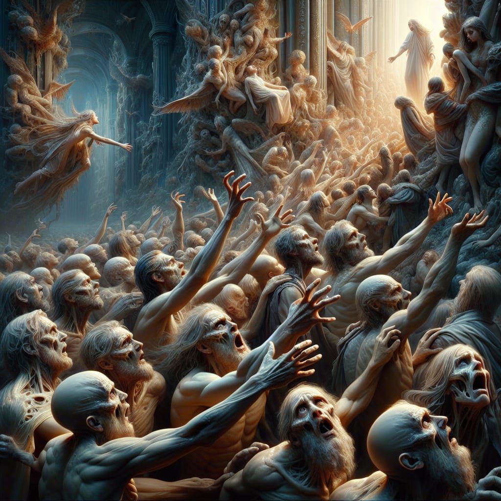 Purgatory Souls Longing for Heaven: Hyperrealistic Concept A...