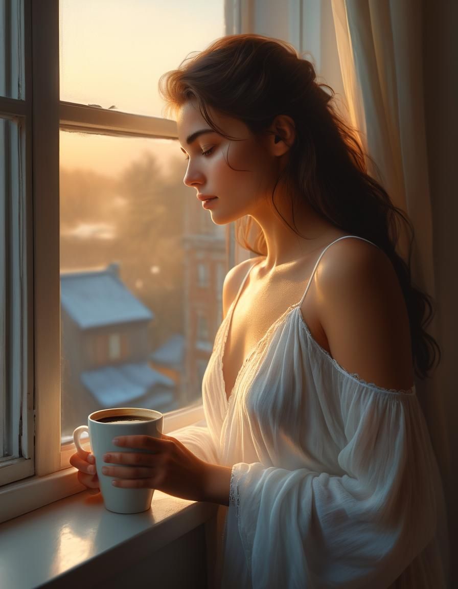 Serene Morning Elegance in Hyperrealistic Digital Painting