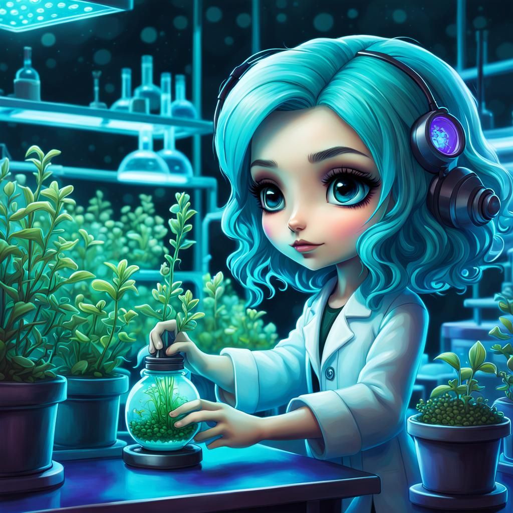 Chibi Scientist Girl in High-Tech Lab