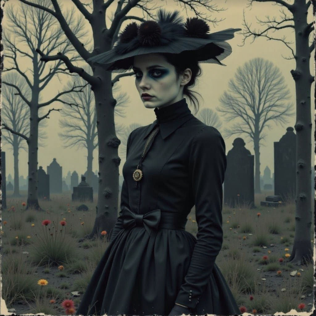 Modern Goth Girl in Dark Atmospheric Collage