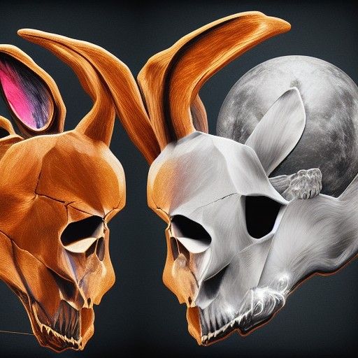 Cosmic Rabbit and Fox Skulls in Astral Space