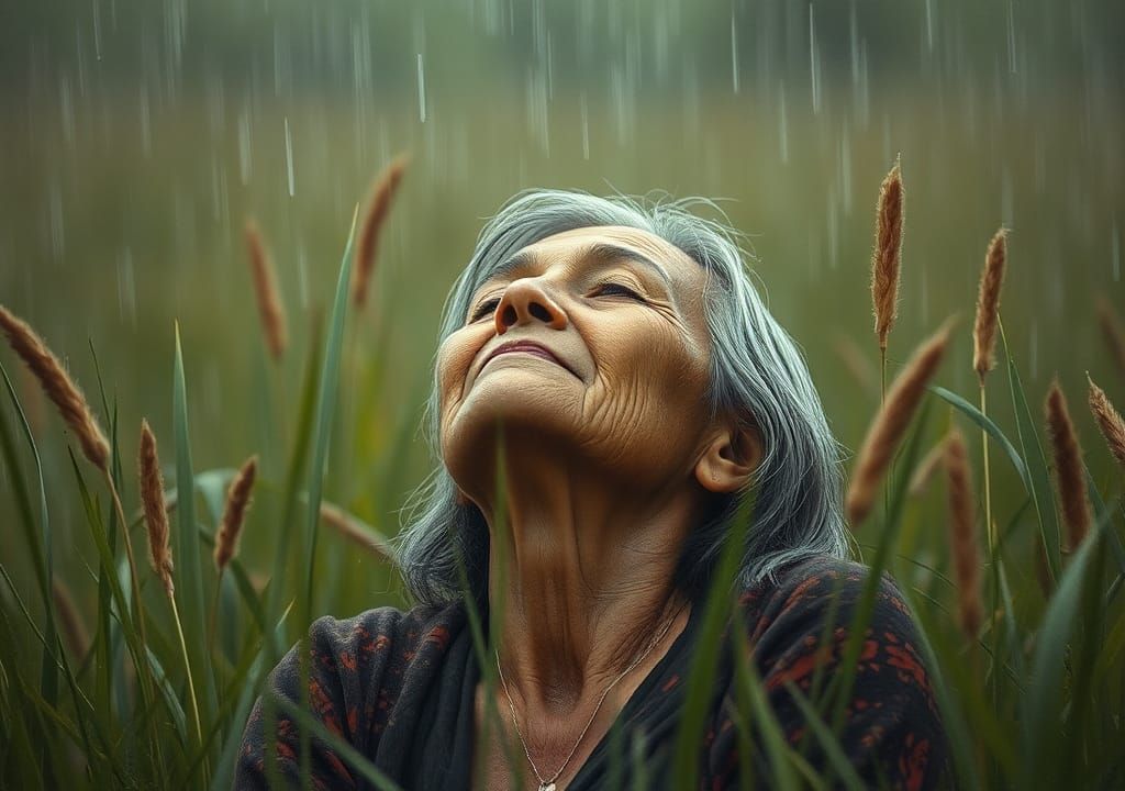 Sad Woman in Rain: Neo-Impressionist Oil Painting